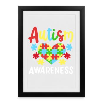 Autismus Puzzleteile Herz - Gerahmtes Poster (27 × 37 cm) - Schwarz - Vorne