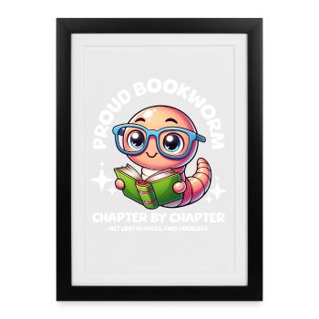 Proud, cute bookworm with glasses reading book - Framed poster (27 × 37 cm) - black - Front