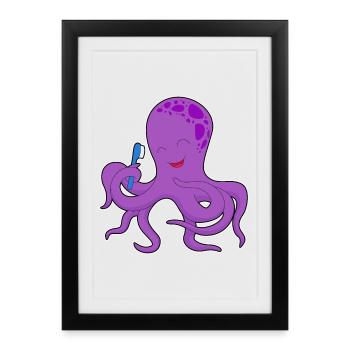 Octopus Toothbrush - Framed poster (27 × 37 cm) - black - Front