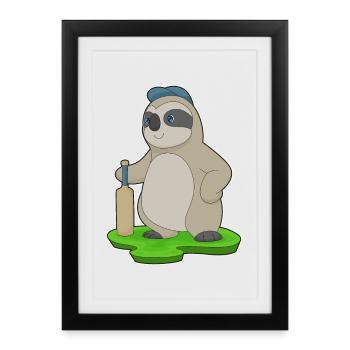 Sloth Cricket Cricket Bat - Framed poster (27 × 37 cm) - black - Front