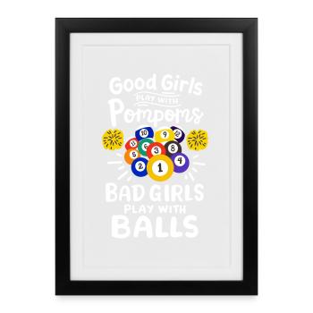 Pool Billard Spieler Mädchen - Gerahmtes Poster (27 × 37 cm) - Schwarz - Vorne