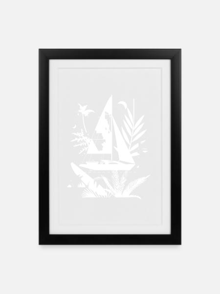 Segelboot Comic - Gerahmtes Poster (27 × 37 cm) - Schwarz