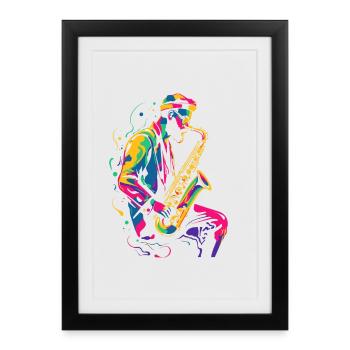 Look saxophoniste des années 90 - Affiche encadrée (27 × 37 cm) - noir - Devant