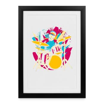 Batteur Synthwave - Affiche encadrée (27 × 37 cm) - noir - Devant