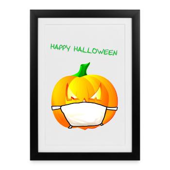 Citrouille avec masque facial - Affiche encadrée (27 × 37 cm) - noir - Devant