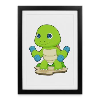 Tortue Bodybuilder Haltères Musculation - Affiche encadrée (27 × 37 cm) - noir - Devant