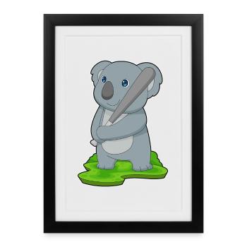 Koala Baseball Batte de Baseball - Affiche encadrée (27 × 37 cm) - noir - Devant