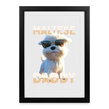 Maltais Papa Papa Fête des Pères Papa Mignon Maltais - Affiche encadrée (27 × 37 cm) - noir - Devant