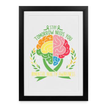 Buntes Hirn für Psychische Gesundheit - Gerahmtes Poster (27 × 37 cm) - Schwarz - Vorne