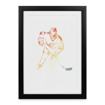 Joueur de hockey sur glace style rétro - Affiche encadrée (27 × 37 cm) - noir - Devant