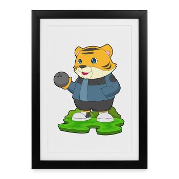 Tiger Bowling Boule de bowling - Affiche encadrée (27 × 37 cm) - noir - Devant
