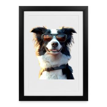 border collie chien amoureux chiot mignons collies - Affiche encadrée (27 × 37 cm) - noir - Devant