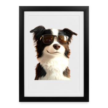 border collie chien amoureux chiot mignons collies - Affiche encadrée (27 × 37 cm) - noir - Devant