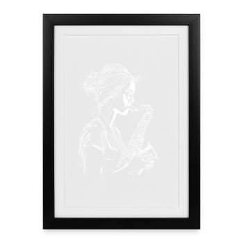Saxophonspielerin Line Art - Gerahmtes Poster (27 × 37 cm) - Schwarz - Vorne