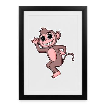 Monkey Motif Animal - Framed poster (27 × 37 cm) - black - Front