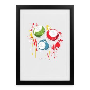 Boules de billard Street Art - Affiche encadrée (27 × 37 cm) - noir - Devant