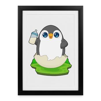 Penguin Biberon Lait - Affiche encadrée (27 × 37 cm) - noir - Devant