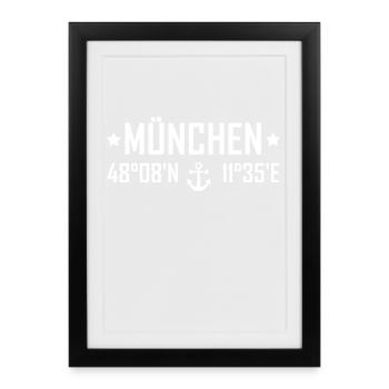 München Koordinaten - Gerahmtes Poster (27 × 37 cm) - Schwarz - Vorne