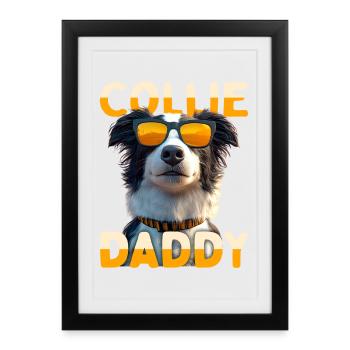 Border Collie Papa Chiens Papa Fête des Pères Collie Papa - Affiche encadrée (27 × 37 cm) - noir - Devant