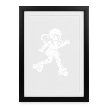 patin à roulettes fille dessin animé - Affiche encadrée (27 × 37 cm) - noir - Devant