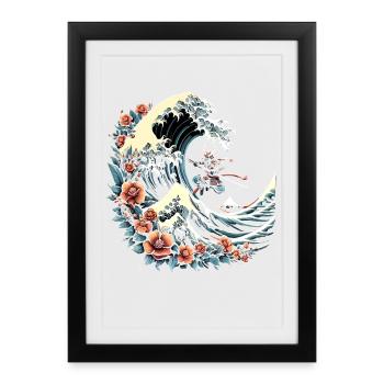 big wave of Kanagawa with flowers and samurai - Framed poster (27 × 37 cm) - black - Front