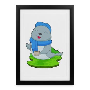 Tasse à café Seal - Affiche encadrée (27 × 37 cm) - noir - Devant