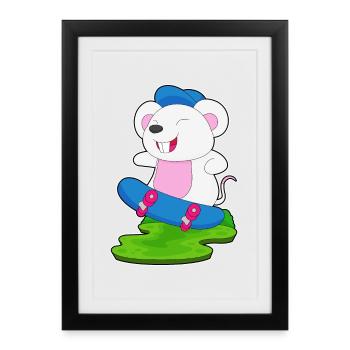 Mouse Skater Skateboard - Affiche encadrée (27 × 37 cm) - noir - Devant