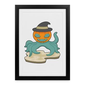 Poulpe Citrouille d’Halloween - Affiche encadrée (27 × 37 cm) - noir - Devant