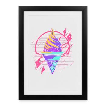 Cornet de crème glacée Synthwave - Affiche encadrée (27 × 37 cm) - noir - Devant