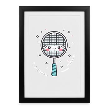 Badminton Racket Comic Look - Framed poster (27 × 37 cm) - black - Front