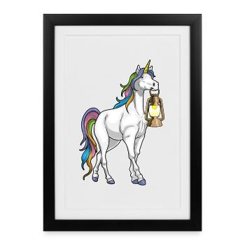 Lanterne Licorne - Affiche encadrée (27 × 37 cm) - noir - Devant