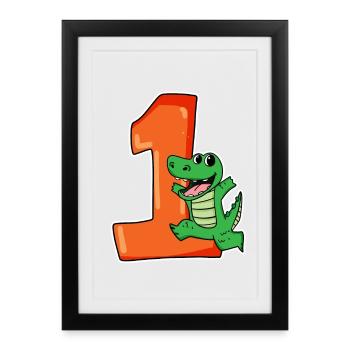 1 Year Old - School Enrollment - Crocodile Motif - Framed poster (27 × 37 cm) - black - Front