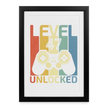 Level 47 Unlocked Funny Video Gamer 47Th Birthday - Framed poster (27 × 37 cm) - black - Front