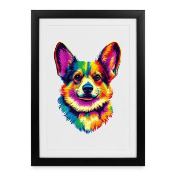 Corgi arc-en-ciel coloré Welsh Corgi Cardigan Corgi Corgi - Affiche encadrée (27 × 37 cm) - noir - Devant