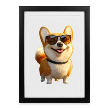 Corgi Welsh Corgi Cardigan Chien Mignon Welsh Corgi - Affiche encadrée (27 × 37 cm) - noir - Devant