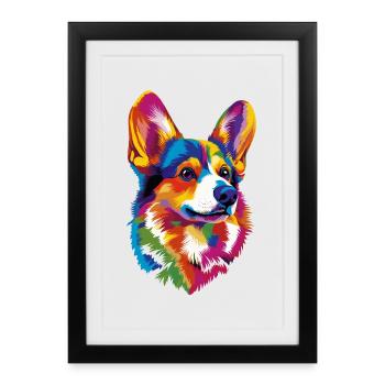 Corgi arc-en-ciel coloré Welsh Corgi Cardigan Corgi Corgi - Affiche encadrée (27 × 37 cm) - noir - Devant