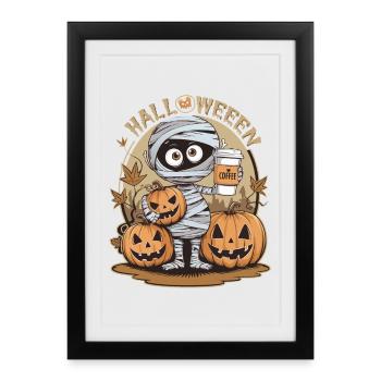 Momie avec citrouille et thème d’Halloween - Affiche encadrée (27 × 37 cm) - noir - Devant