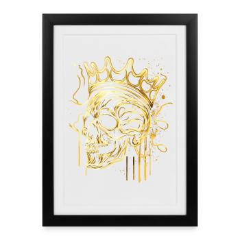 Schädel Goldener Totenkopf mit Krone Abstrakt - Gerahmtes Poster (27 × 37 cm) - Schwarz - Vorne