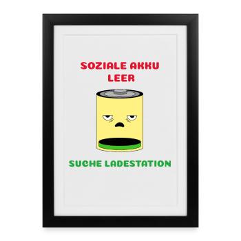 Battery empty, search charging station - Framed poster (27 × 37 cm) - black - Front