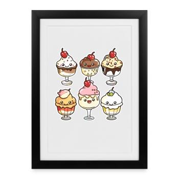 Dessin animé de crème glacée - Affiche encadrée (27 × 37 cm) - noir - Devant
