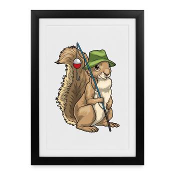 Pêche à la canne à pêche Squirrel Angler - Affiche encadrée (27 × 37 cm) - noir - Devant