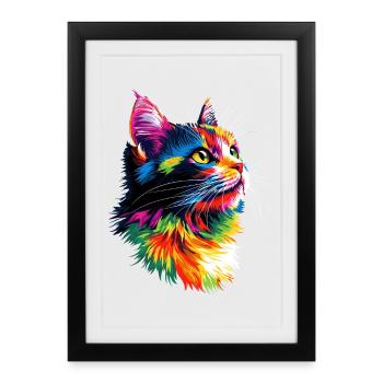Cat Colorful Rainbow Colors Popart Cat Mom Cats - Framed poster (27 × 37 cm) - black - Front