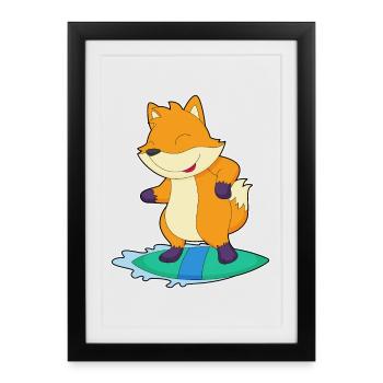 Fox Surfing Surfboard Summer - Framed poster (27 × 37 cm) - black - Front