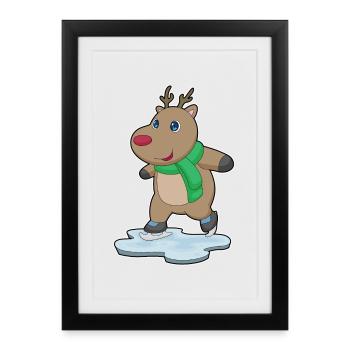 Patins à glace renne - Affiche encadrée (27 × 37 cm) - noir - Devant