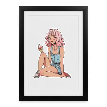 Fille de crème glacée - Affiche encadrée (27 × 37 cm) - noir - Devant