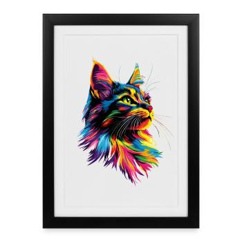 Maine Coon Chat Arc-en-ciel coloré Maine Coon Chats - Affiche encadrée (27 × 37 cm) - noir - Devant
