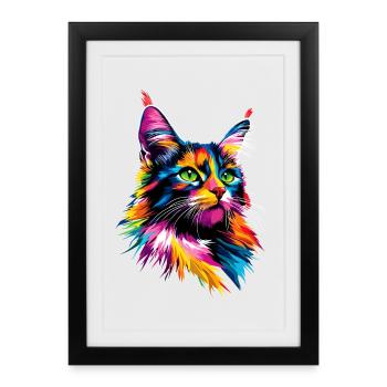 Maine Coon Chat Arc-en-ciel coloré Maine Coon Chats - Affiche encadrée (27 × 37 cm) - noir - Devant