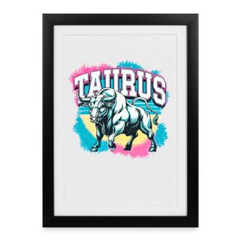 Taurus Horoscope Astrology Vintage 80s Design. - Framed poster (27 × 37 cm) - black - Front