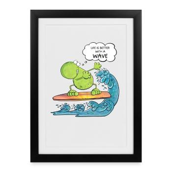 Life Is Better With A Wave Surfer Frosch Surfen - Gerahmtes Poster (27 × 37 cm) - Schwarz - Vorne