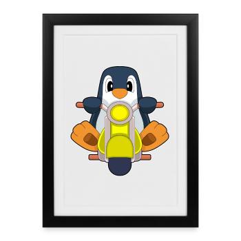 Moto pingouin - Affiche encadrée (27 × 37 cm) - noir - Devant
